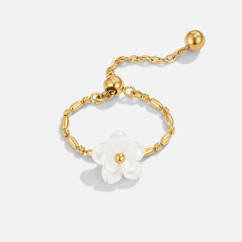 Pearl White Blossom Flower Ring - Image 3